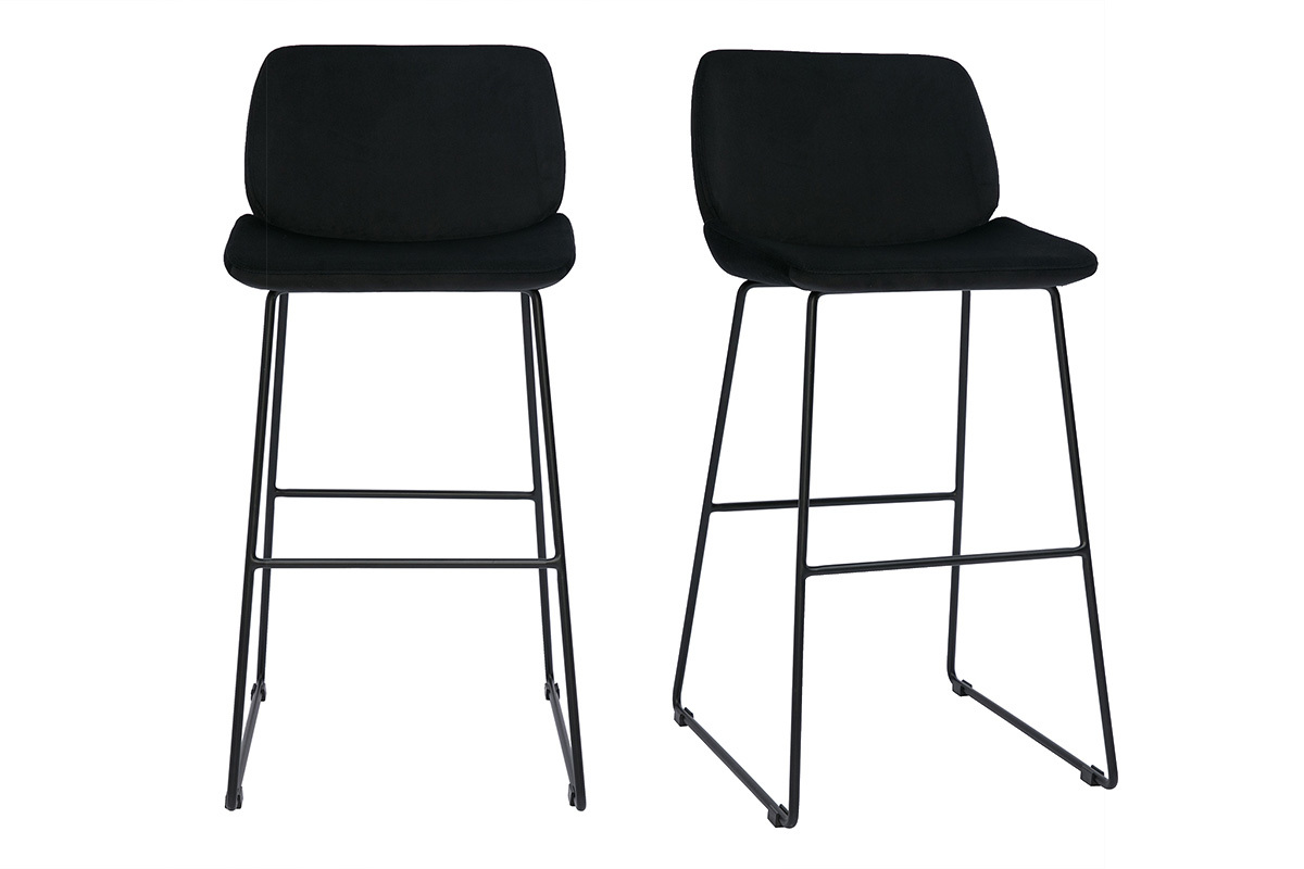 Sgabelli da bar fissi in tessuto velluto nero base metallo nero (set di 2) KAOLY