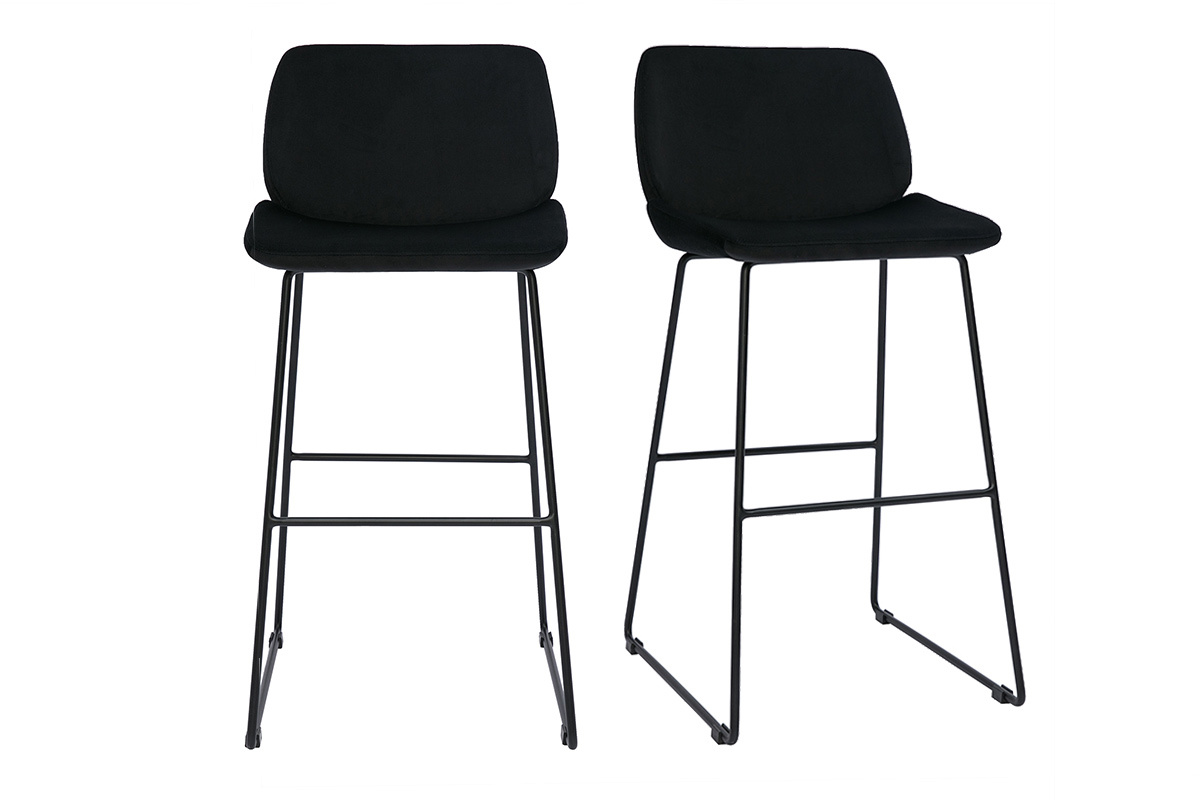 Sgabelli da bar fissi in tessuto velluto nero base metallo nero H65 (set di 2) KAOLY