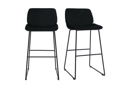 Sgabelli da bar fissi in tessuto velluto nero base metallo nero H65 (set di 2) KAOLY