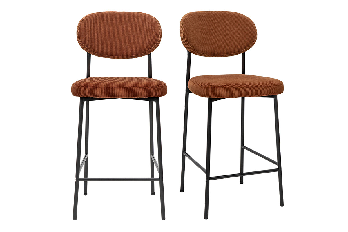 Sgabelli da bar fissi in velluto a coste terra bruciata H65 cm (set di 2) BREKA