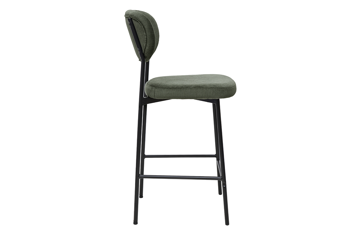 Sgabelli da bar fissi in velluto a coste verde kaki H65 cm (set di 2) BREKA