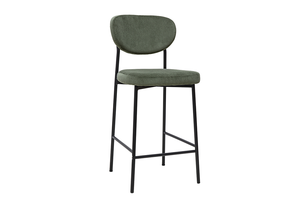 Sgabelli da bar fissi in velluto a coste verde kaki H65 cm (set di 2) BREKA