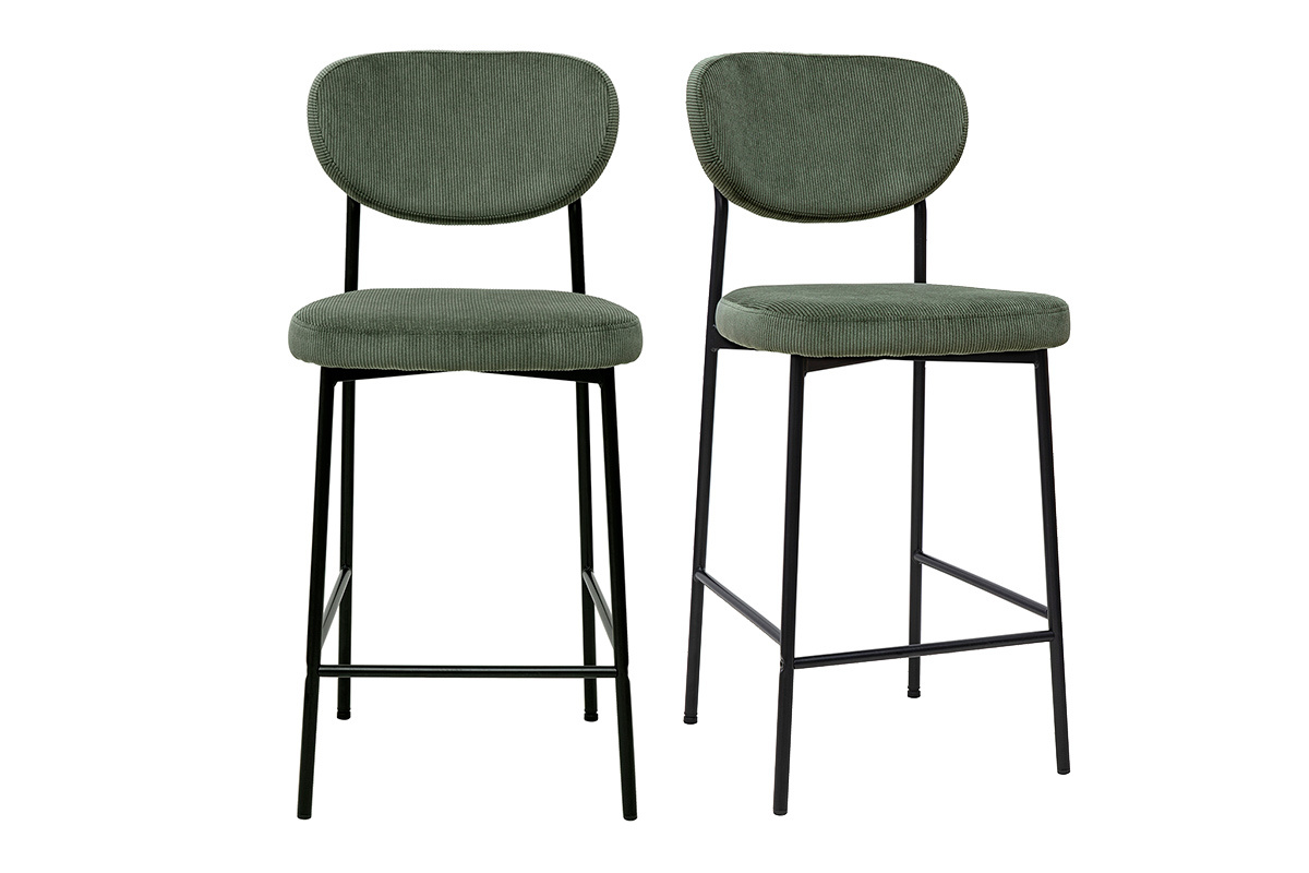 Sgabelli da bar fissi in velluto a coste verde kaki H65 cm (set di 2) BREKA