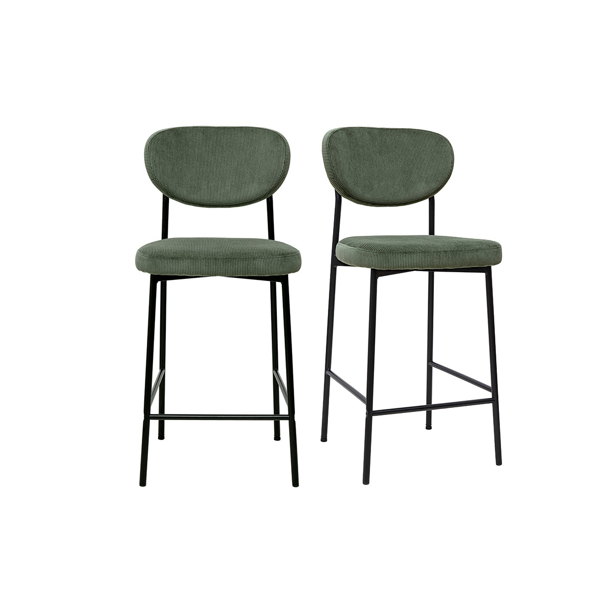 Sgabelli da bar fissi in velluto a coste verde kaki H65 cm (set di 2) BREKA