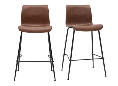 Sgabelli da bar fissi marrone anticato e metallo nero H65 cm (set di 2) HAROLD
