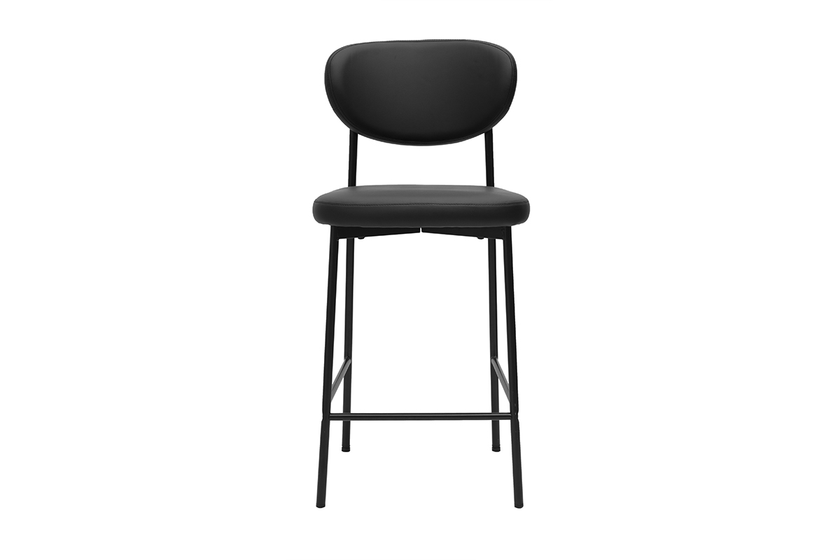 Sgabello da bar nero BREKA in metallo, vista frontale.