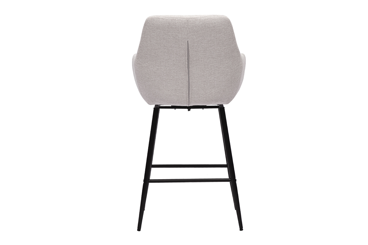 Sgabello da bar ALESS beige in tessuto visto da dietro con gambe in metallo nero.