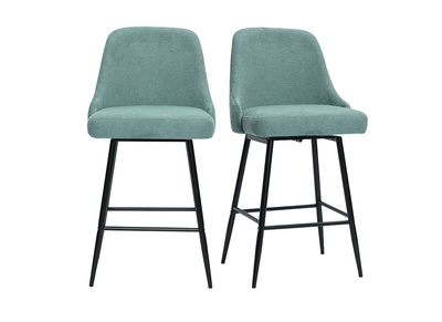 Sgabelli da bar girevoli a 360° in tessuto ciniglia cordonato verde celadon e metallo H66 cm (set di 2) HASTA