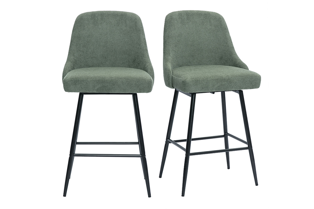 Sgabelli da bar girevoli a 360 in tessuto effetto velluto verde kaki e metallo H66 cm (set di 2) HASTA