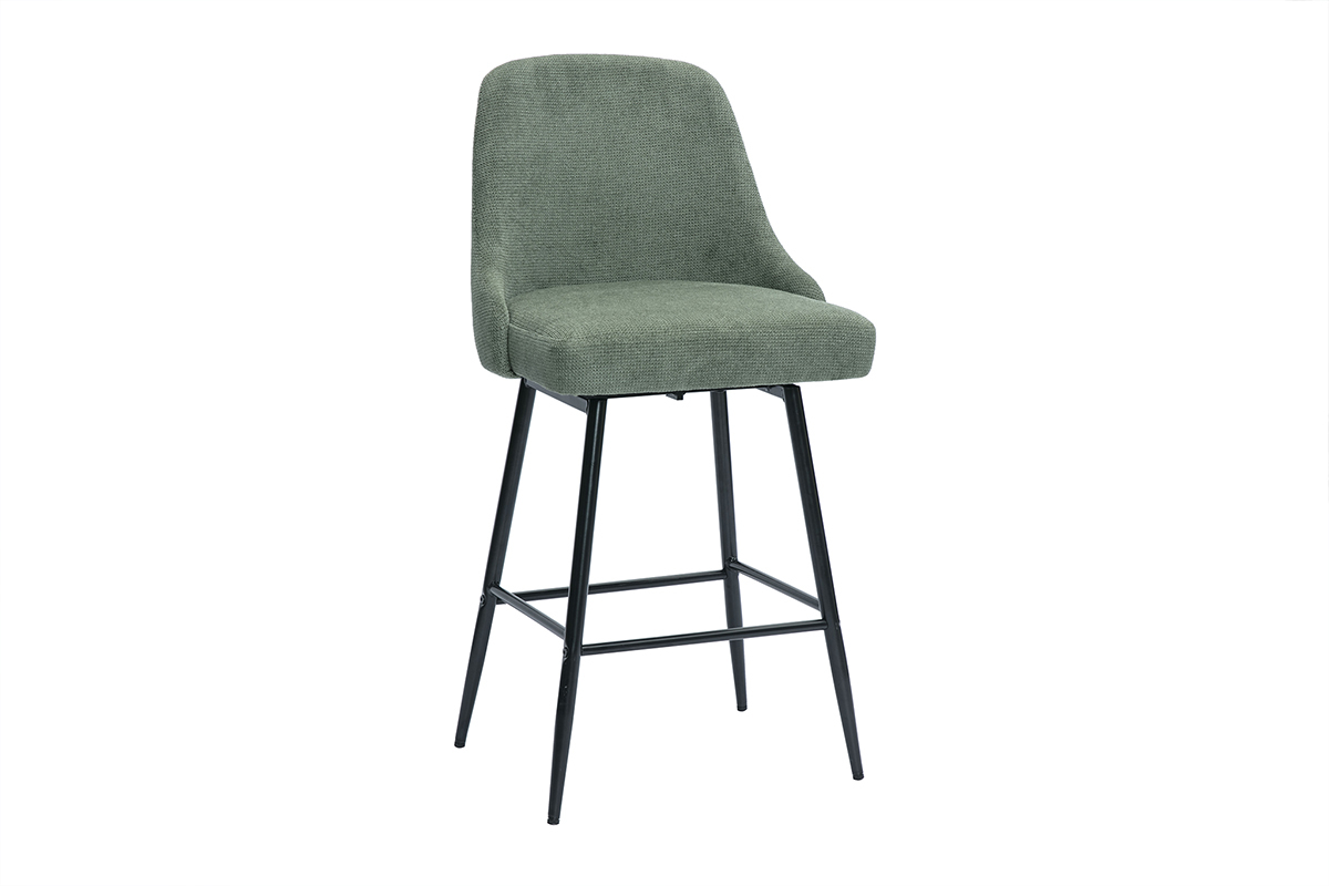 Sgabelli da bar girevoli a 360 in tessuto effetto velluto verde kaki e metallo H66 cm (set di 2) HASTA