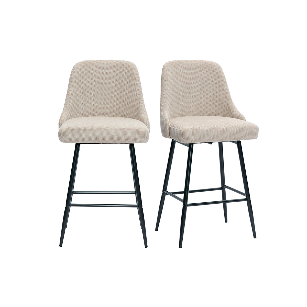 Sgabelli da bar girevoli a 360° in tessuto ciniglia testurato beige e metallo H66 cm (set di 2) HASTA