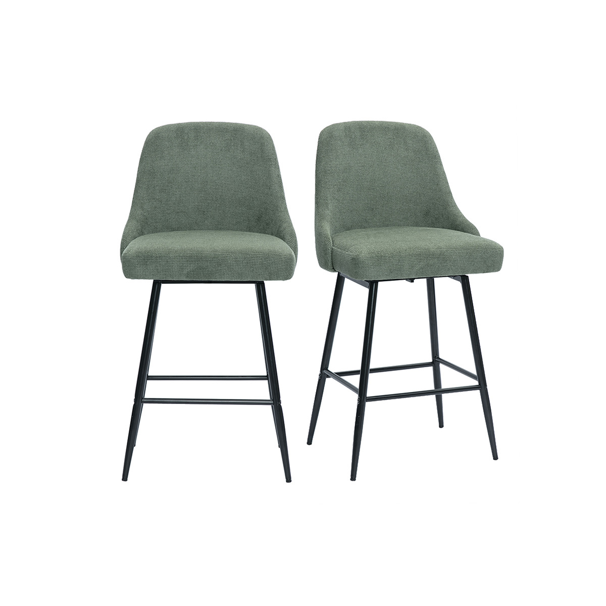 Sgabelli da bar girevoli a 360° in tessuto ciniglia verde kaki e metallo H66 cm (set di 2) HASTA