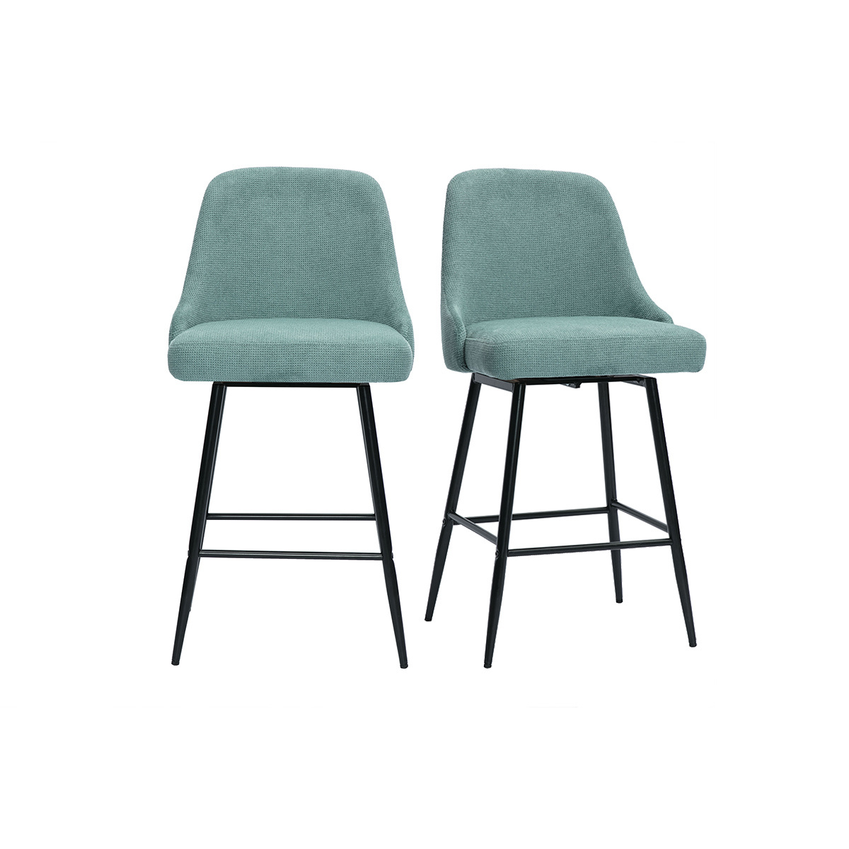 Sgabelli da bar girevoli a 360° in tessuto effetto velluto cordonato verde celadon e metallo H66 cm (set di 2) HASTA