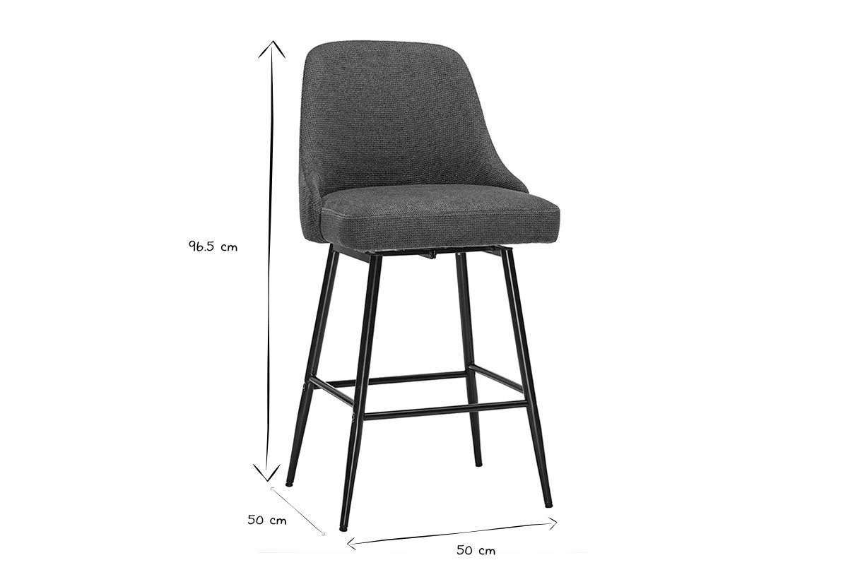 Dimensioni degli sgabelli da bar HASTA in nero e bianco, altezza 96,5 cm, larghezza 50 cm