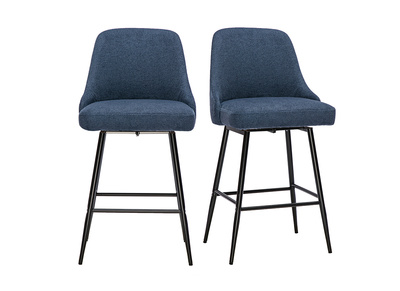 Sgabelli da bar girevoli a 360&deg; in tessuto chenille blu scuro e metallo H66 cm (lotto da 2) HASTA
