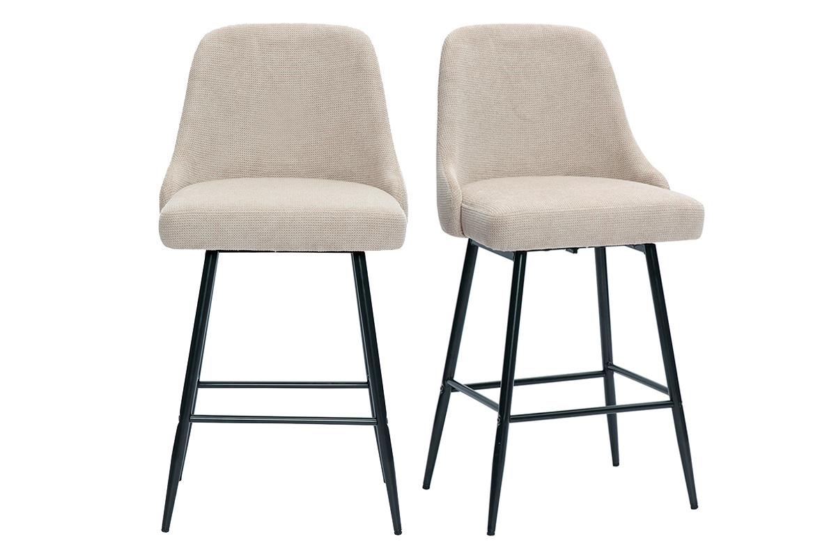 Sgabelli da bar girevoli a 360� in tessuto ciniglia testurato beige e metallo H66 cm (set di 2) HASTA