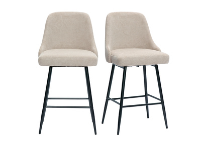 Sgabelli da bar girevoli a 360&deg; in tessuto ciniglia testurato beige e metallo H66 cm (set di 2) HASTA