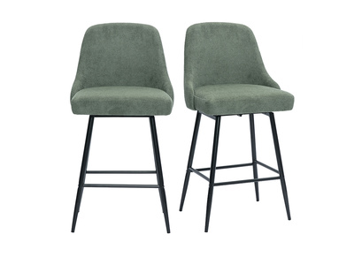 Sgabelli da bar girevoli a 360&deg; in tessuto ciniglia verde kaki e metallo H66 cm (set di 2) HASTA