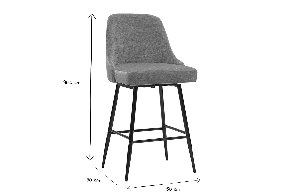 Dimensioni degli sgabelli da bar HASTA in nero e bianco: 96,5 cm di altezza, 50 cm di larghezza.