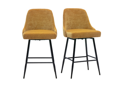 Sgabelli da bar girevoli a 360&deg; in tessuto effetto velluto giallo curry e metallo H66 cm (lotto da 2) HASTA