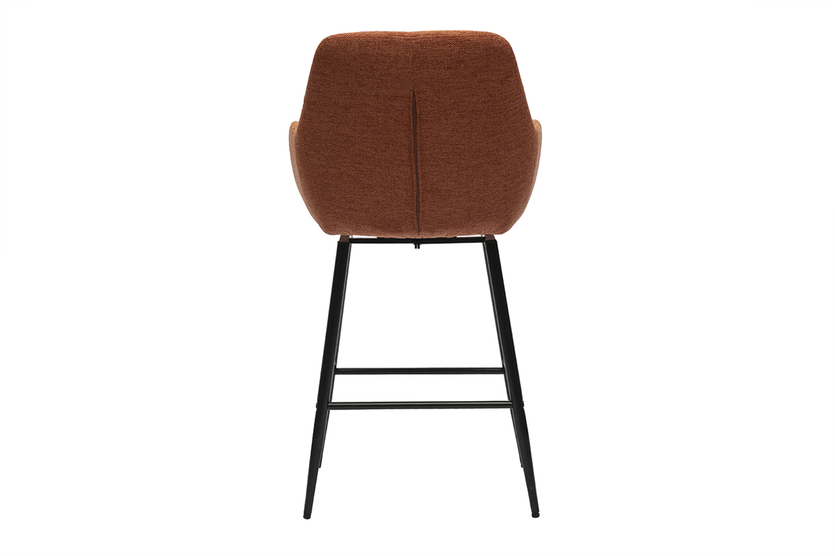 Sgabello ALESS vista posteriore, tessuto terra bruciata, gambe in metallo nero.