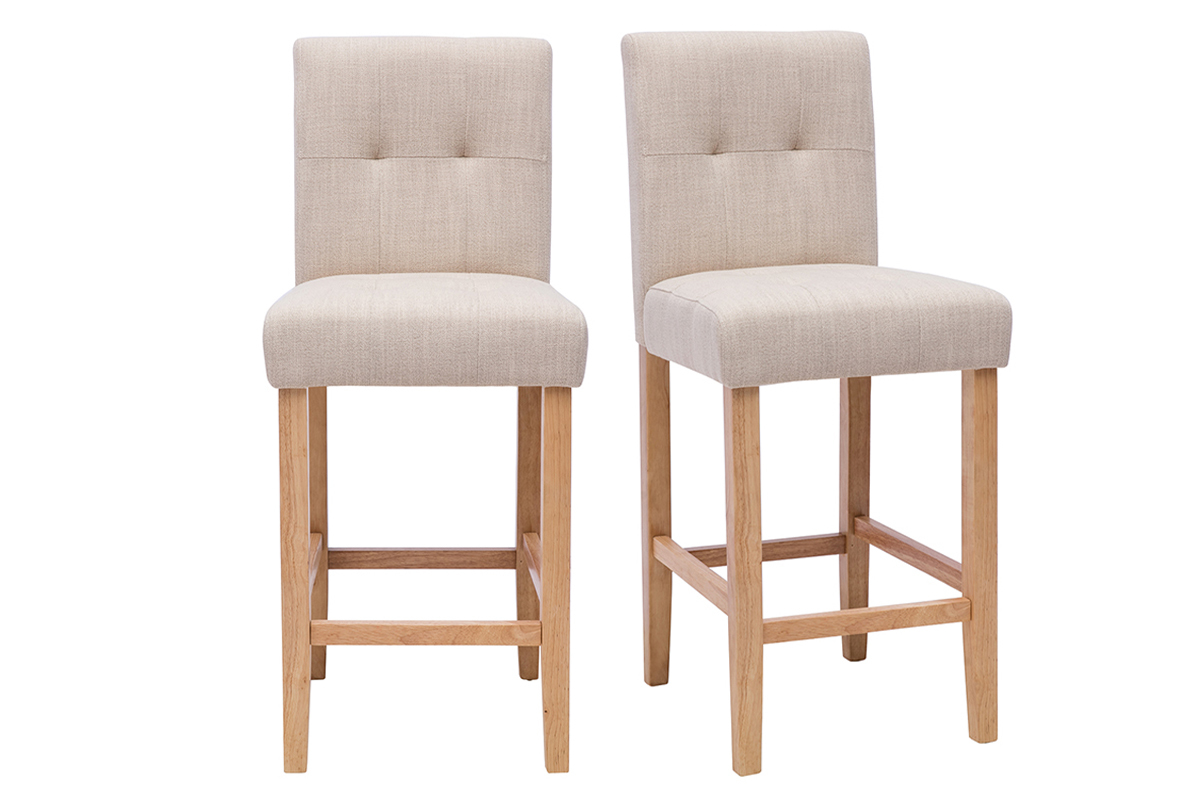 Sgabelli da bar imbottiti beige naturale e legno H66 cm (set di 2) ESTER