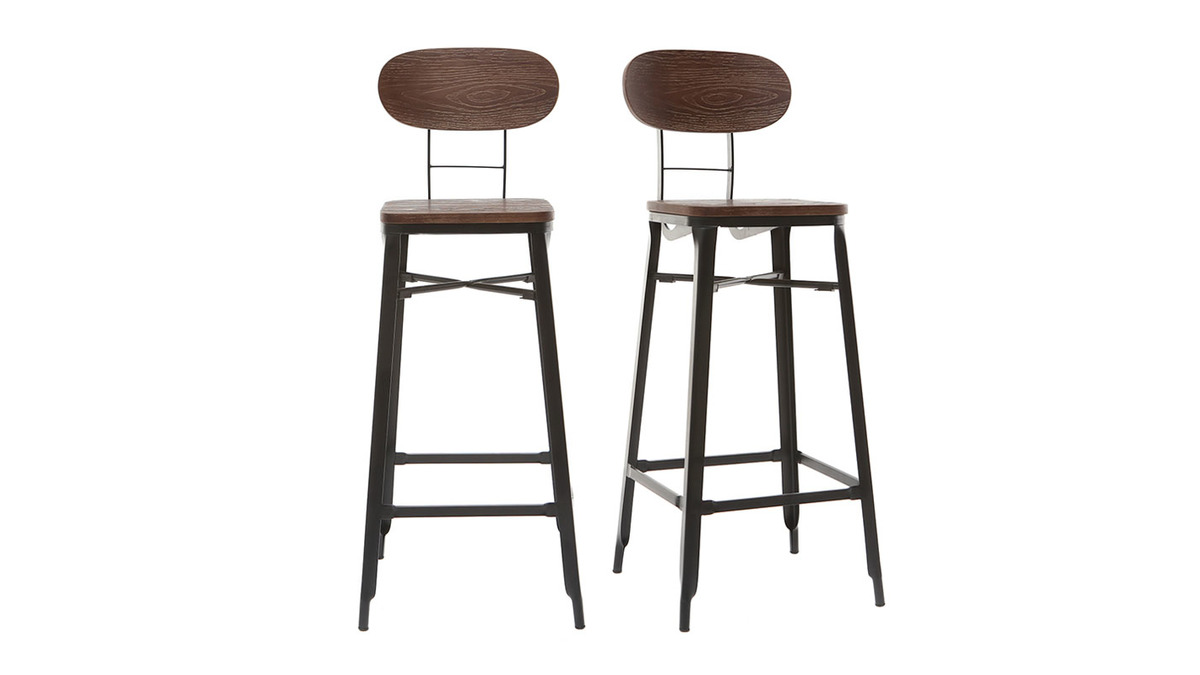 Sgabelli da bar in legno e metallo Nero altezza 75 cm set di 2 HOCKER