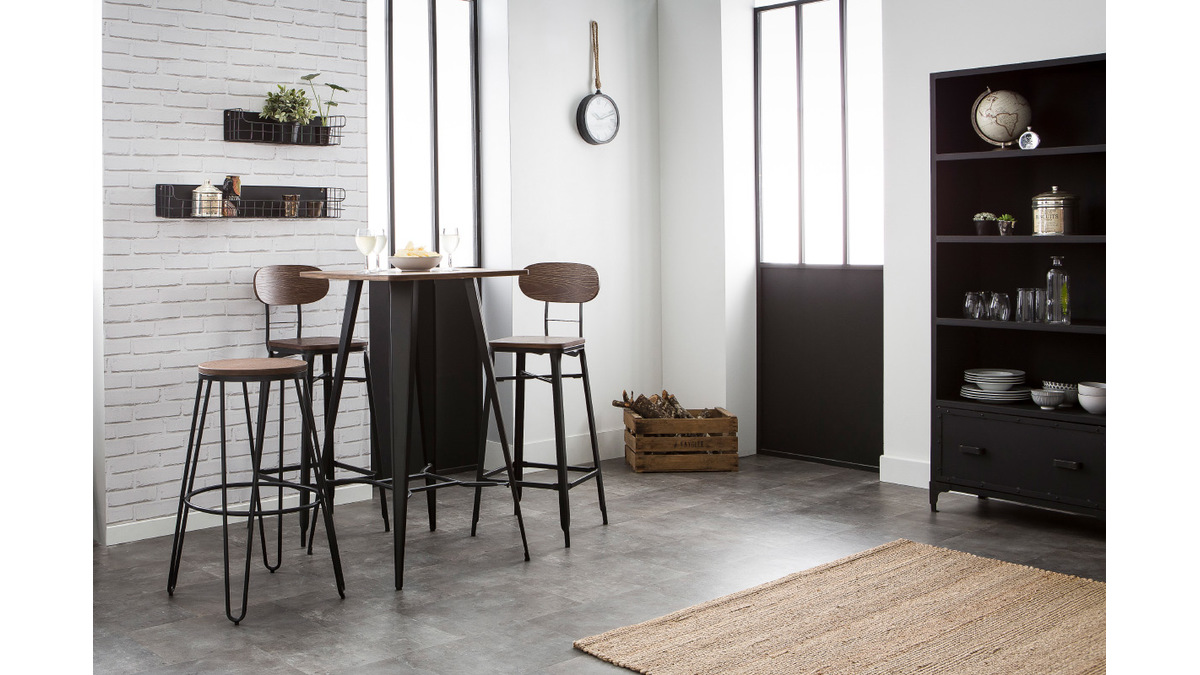 Sgabelli da bar in legno e metallo Nero altezza 75 cm set di 2 HOCKER