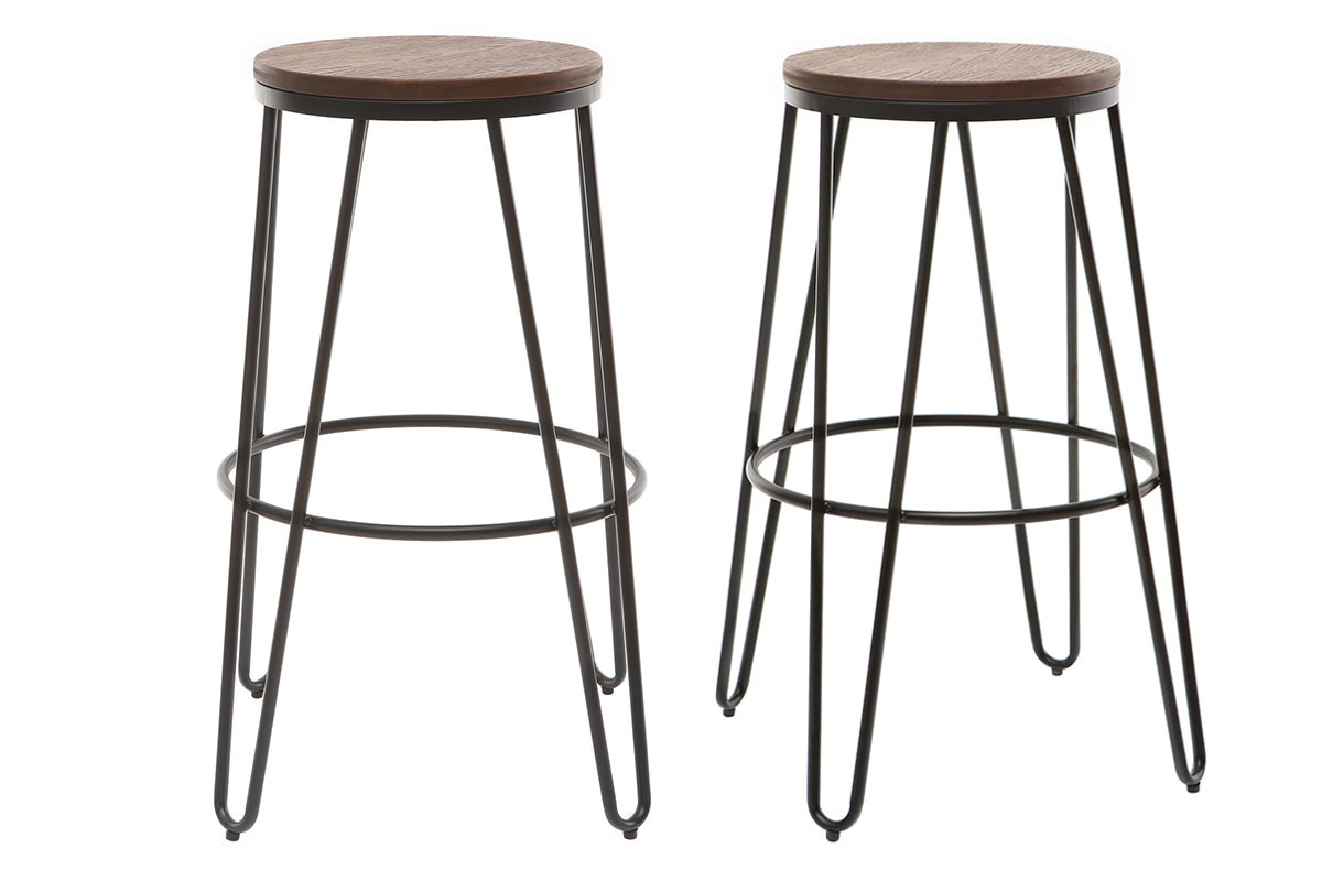 Sgabelli da bar in metallo Nero e in legno 75 cm set di 2 IGLA