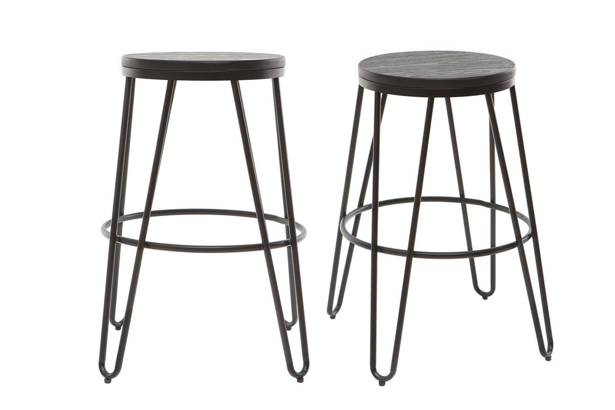 Sgabelli da bar in metallo Nero e in legno Nero 65 cm lotto di 2 IGLA
