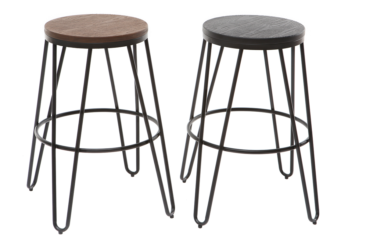 Sgabelli da bar in metallo Nero e in legno Nero 65 cm lotto di 2 IGLA