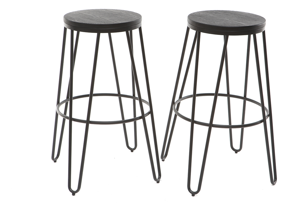 Sgabelli da bar in metallo Nero e in legno Nero 75 cm lotto di 2 IGLA
