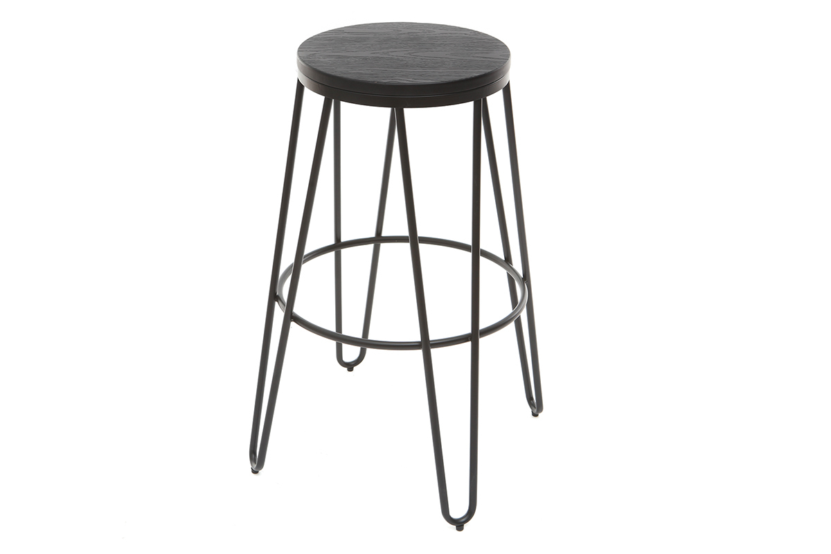 Sgabelli da bar in metallo Nero e in legno Nero 75 cm lotto di 2 IGLA