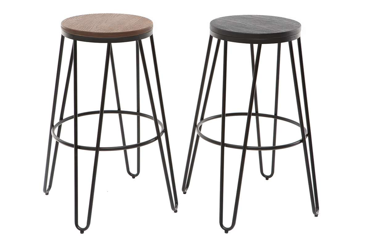 Sgabelli da bar in metallo Nero e in legno Nero 75 cm lotto di 2 IGLA