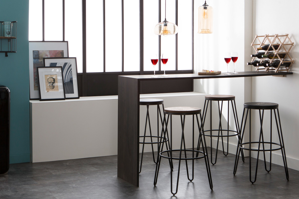 Sgabelli da bar in metallo Nero e in legno Nero 75 cm lotto di 2 IGLA