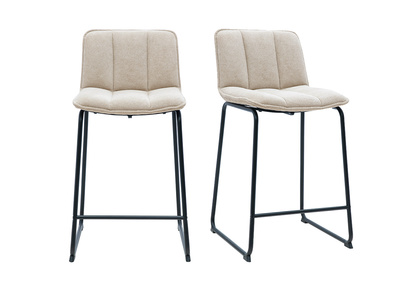 Sgabelli da bar in tessuto chenille beige e metallo nero H65,6 cm (lotto di 2) VISTO