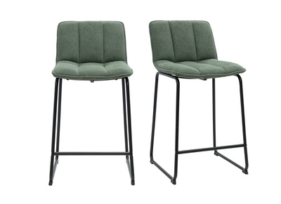 Sgabelli da bar in tessuto chenille verde kaki e metallo nero H65,6 cm (lotto di 2) VISTO