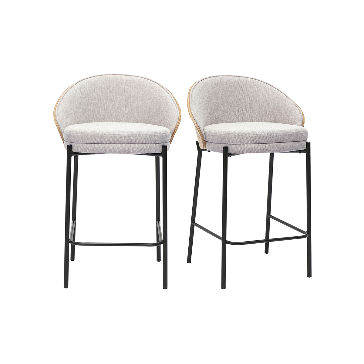 Sgabelli da bar in tessuto effetto velluto beige, legno scuro e metallo H65 cm (set di 2) TUCSON