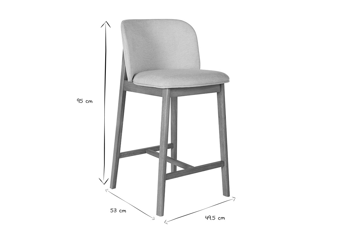 Sgabello da bar mostrato in dimensioni nero e bianco, 95 cm di altezza, 53 cm di larghezza, 49,5 cm di profondit�.