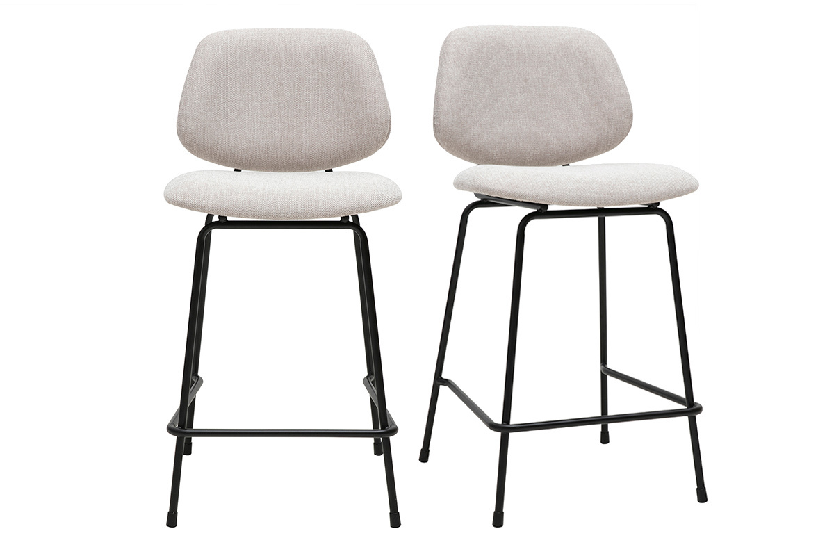 Sgabelli da bar in tessuto effetto velluto beige testurizzato e metallo H66.5 cm BARNET (set di 2)