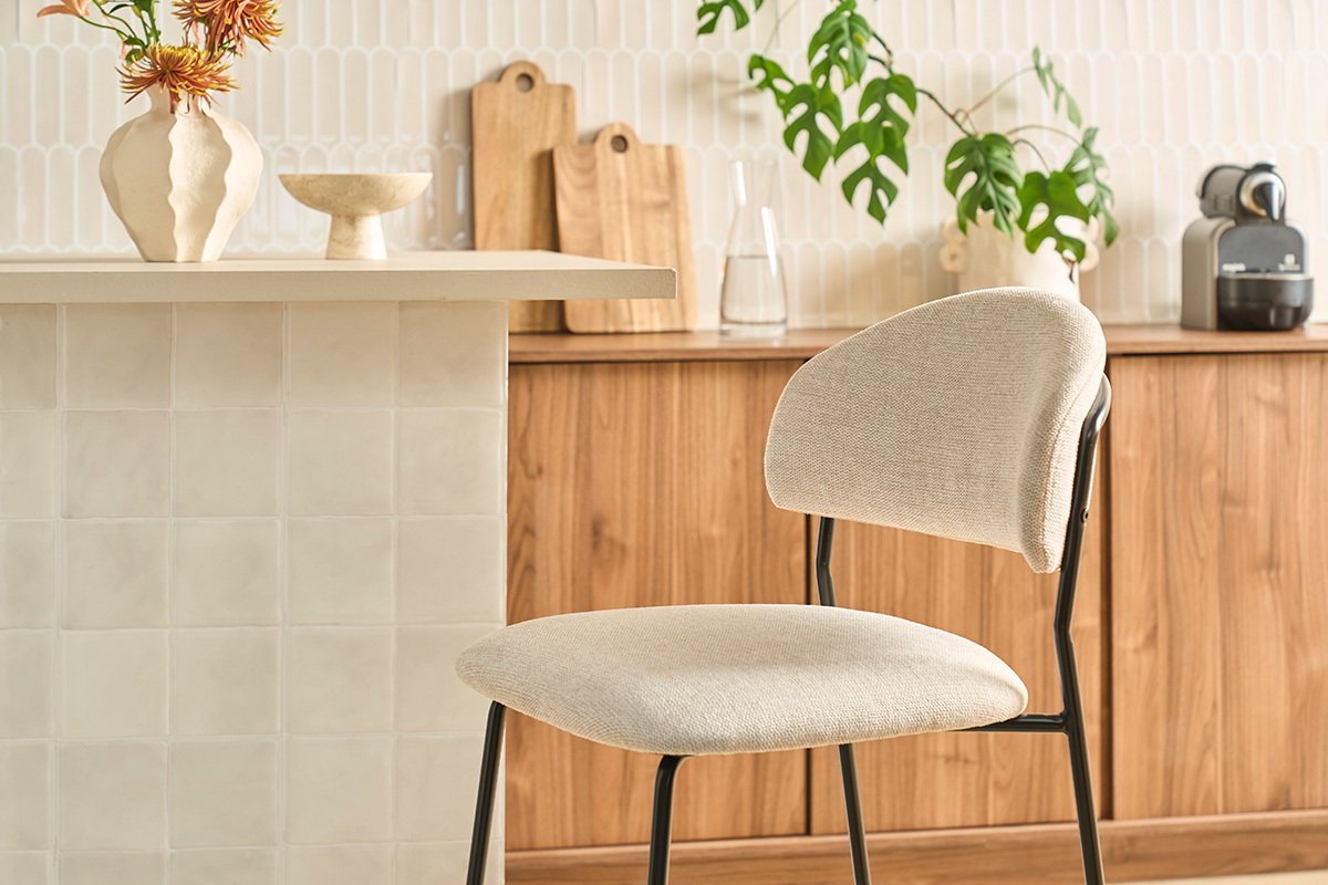 Sgabelli da bar in tessuto effetto velluto beige testurizzato H64 cm (lotto di 2) BENTA