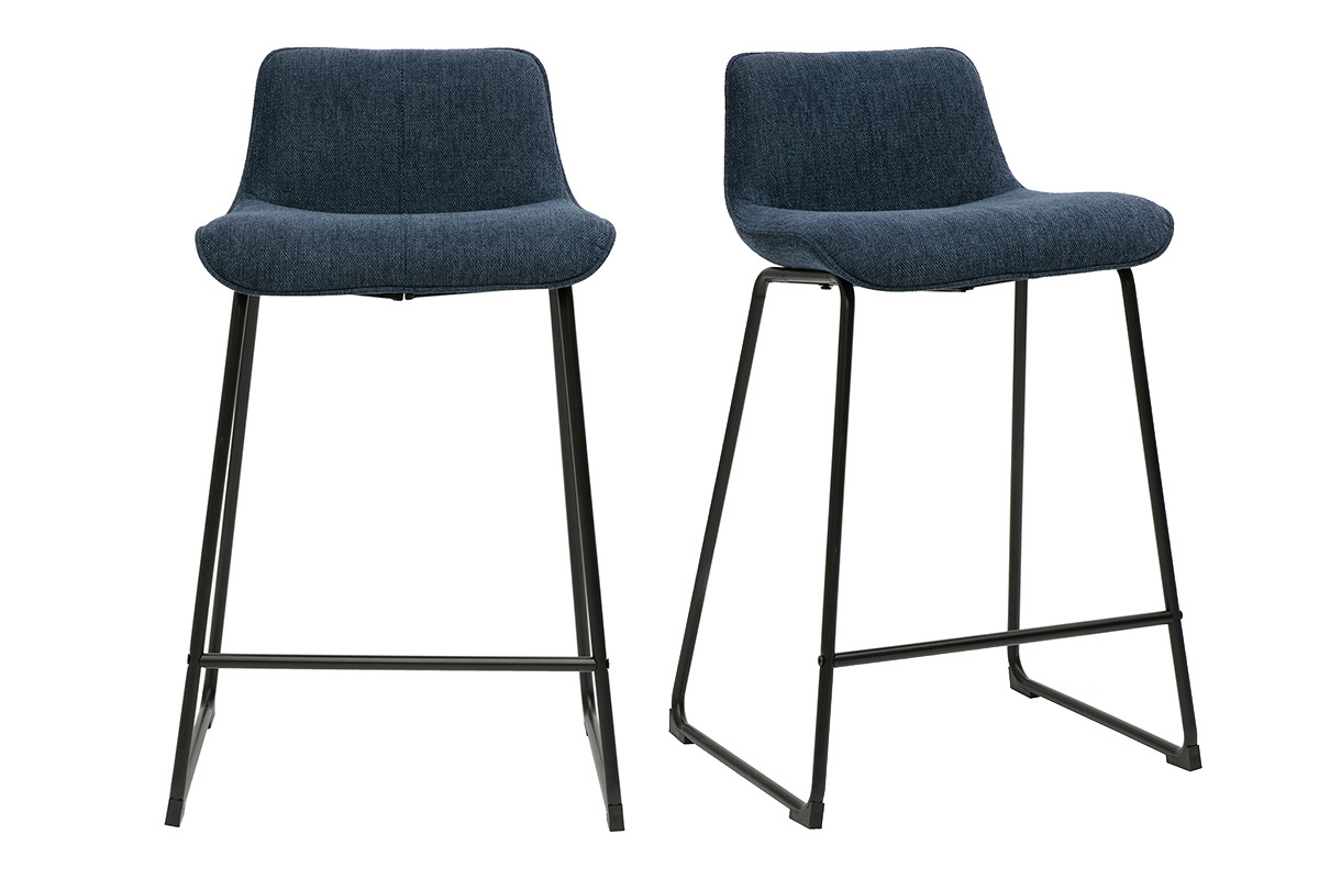 Sgabelli da bar in tessuto effetto velluto blu scuro e metallo H65 cm (lotto di 2) BOOST