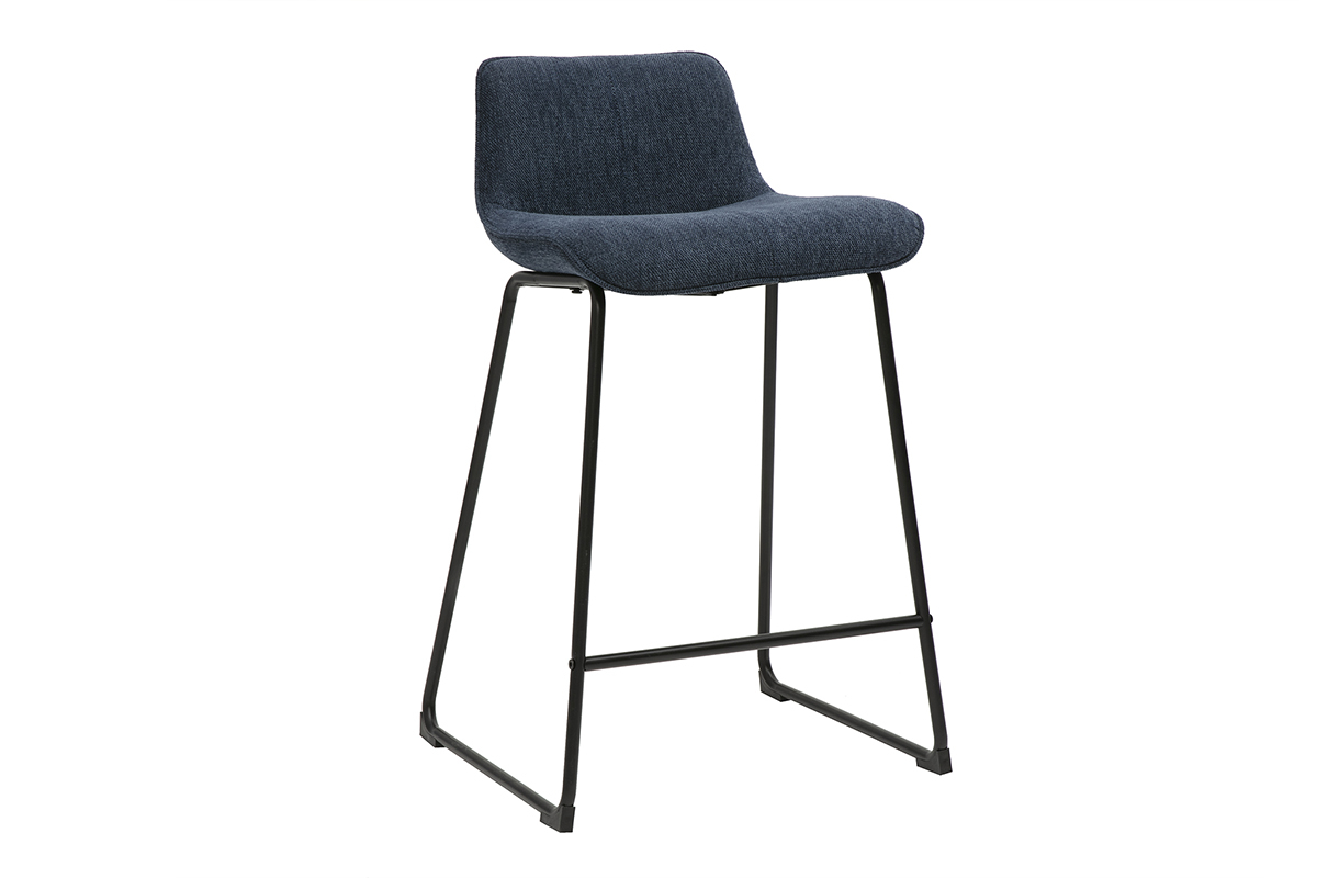 Sgabelli da bar in tessuto effetto velluto blu scuro e metallo H65 cm (lotto di 2) BOOST