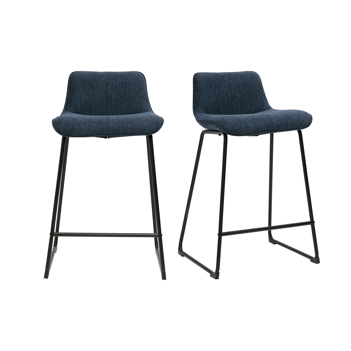 Sgabelli da bar in tessuto effetto velluto blu scuro e metallo H65 cm (lotto di 2) BOOST