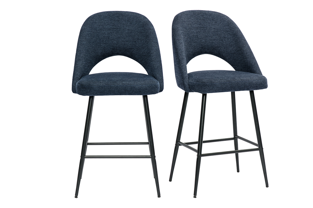 Sgabelli da bar in tessuto effetto velluto blu scuro testurizzato H65 cm (set di 2) COSETTE