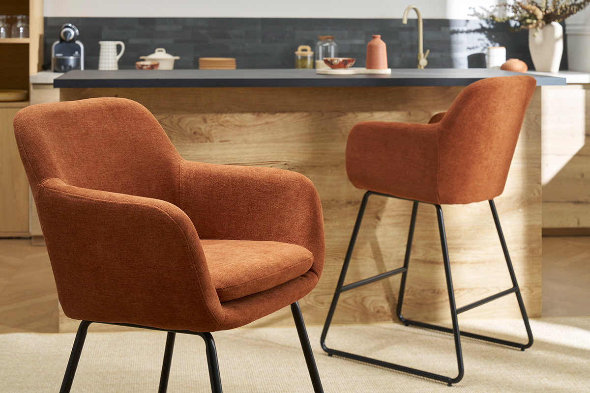 Sgabelli da bar in tessuto effetto velluto color bruciato H65 cm (set di 2) AMIKA