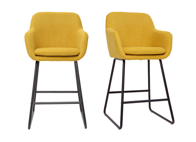 Sgabelli da bar in tessuto effetto velluto giallo senape H65 cm (set di 2) AMIKA