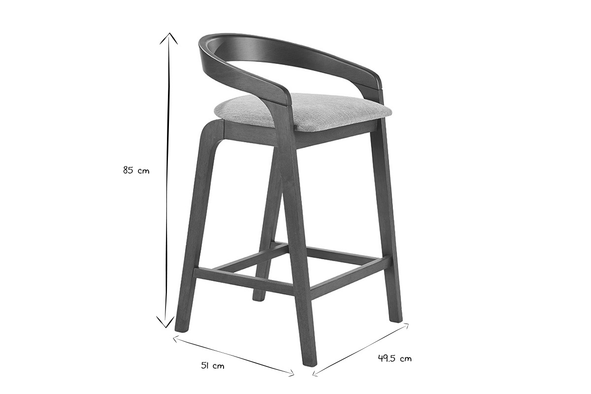 Dimensioni di uno sgabello PULSO in nero e bianco, altezza 85 cm, larghezza 51 cm, profondit� 49,5 cm.