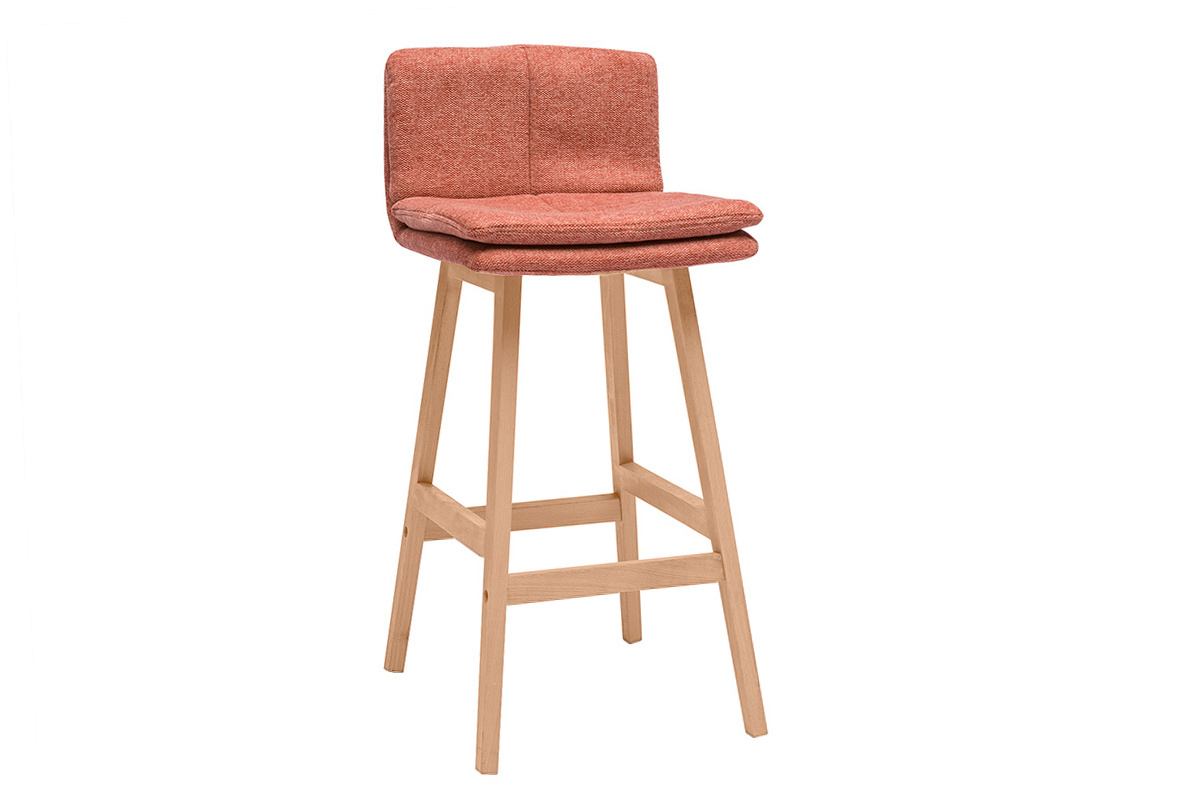 Sgabelli da bar in tessuto effetto velluto terracotta e legno (set da 2) JOAN