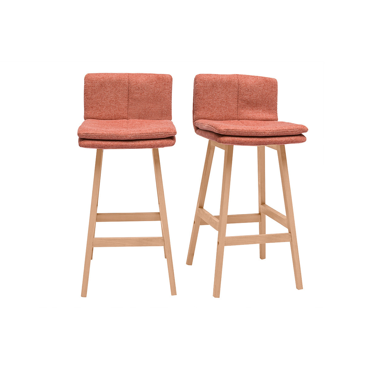 Sgabelli da bar in tessuto effetto velluto terracotta e legno (set da 2) JOAN
